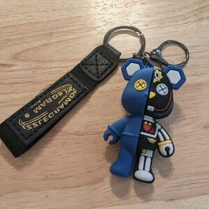 Blue and Black Mechanical Bear Keychain